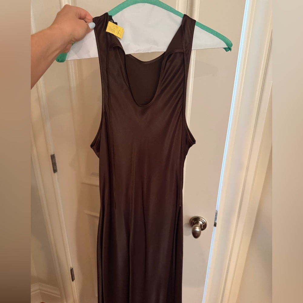 Moss Slip Midi Dress - Sleek Satin Women's Dress - Picture 3 of 3